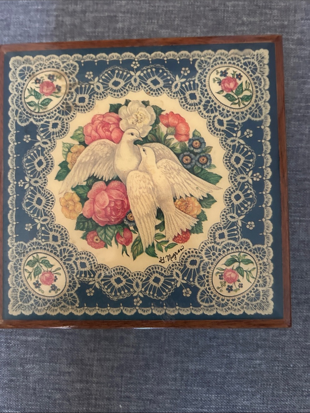Blue and Cream Dove Floral Decorative Box